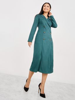 Styli - Long Sleeves Suede Look Blazer Midi Dress